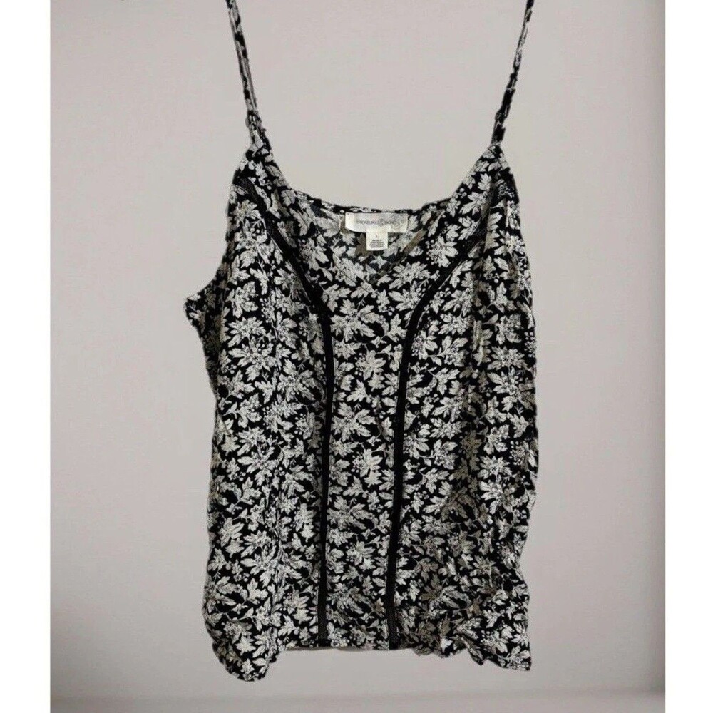 NWT Treasure & Bond Floral Print V-Neck Cami Tank, Lace Trim, Adjustable Straps